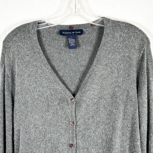 Preston & York Large Cardigan Sweater Gray Angora Silk Knit V Neck Button Up 506 - Picture 3 of 5